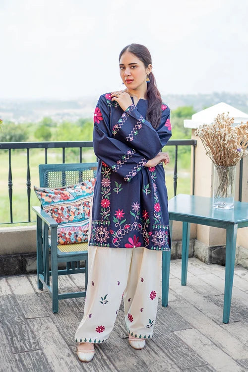 URGE PRET-2PC DHANAK FLOWERING EMBROIDERED SHIRT WITH EMB TROUSER SJ-5936