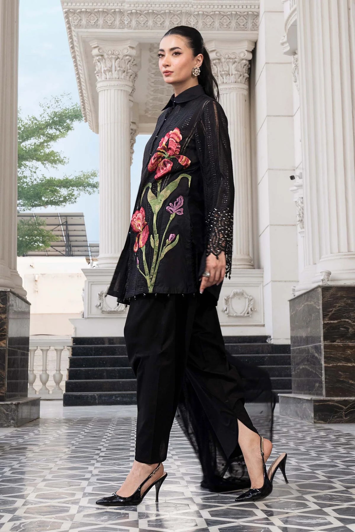MARIA.B-3PC DHANAK EMBROIDERED SHIRT WITH CHIFFON EMBROIDERED DUPATTA AND TROUSER SJ-5008