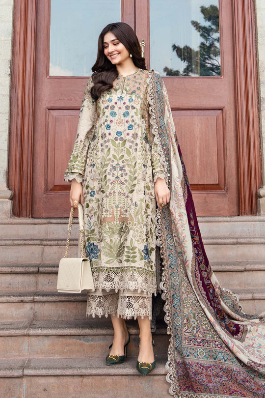 Dhanak-3PC Embroidered Shirt with Digital Printed Wool Shawl - 669