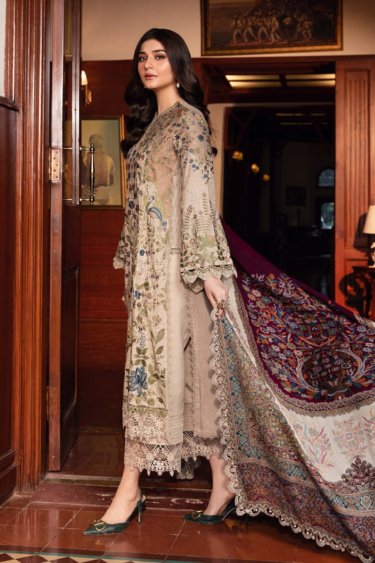 Dhanak-3PC Embroidered Shirt with Digital Printed Wool Shawl - 669