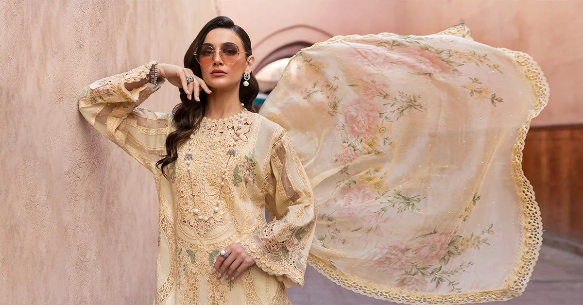 MARIA.B LUXURY HEAVY CHIKANKARI EMBROIDERED SHIRT WITH WOOL PRINTED SHWAL WITH EMB TROUSER 3PC SJ-1059