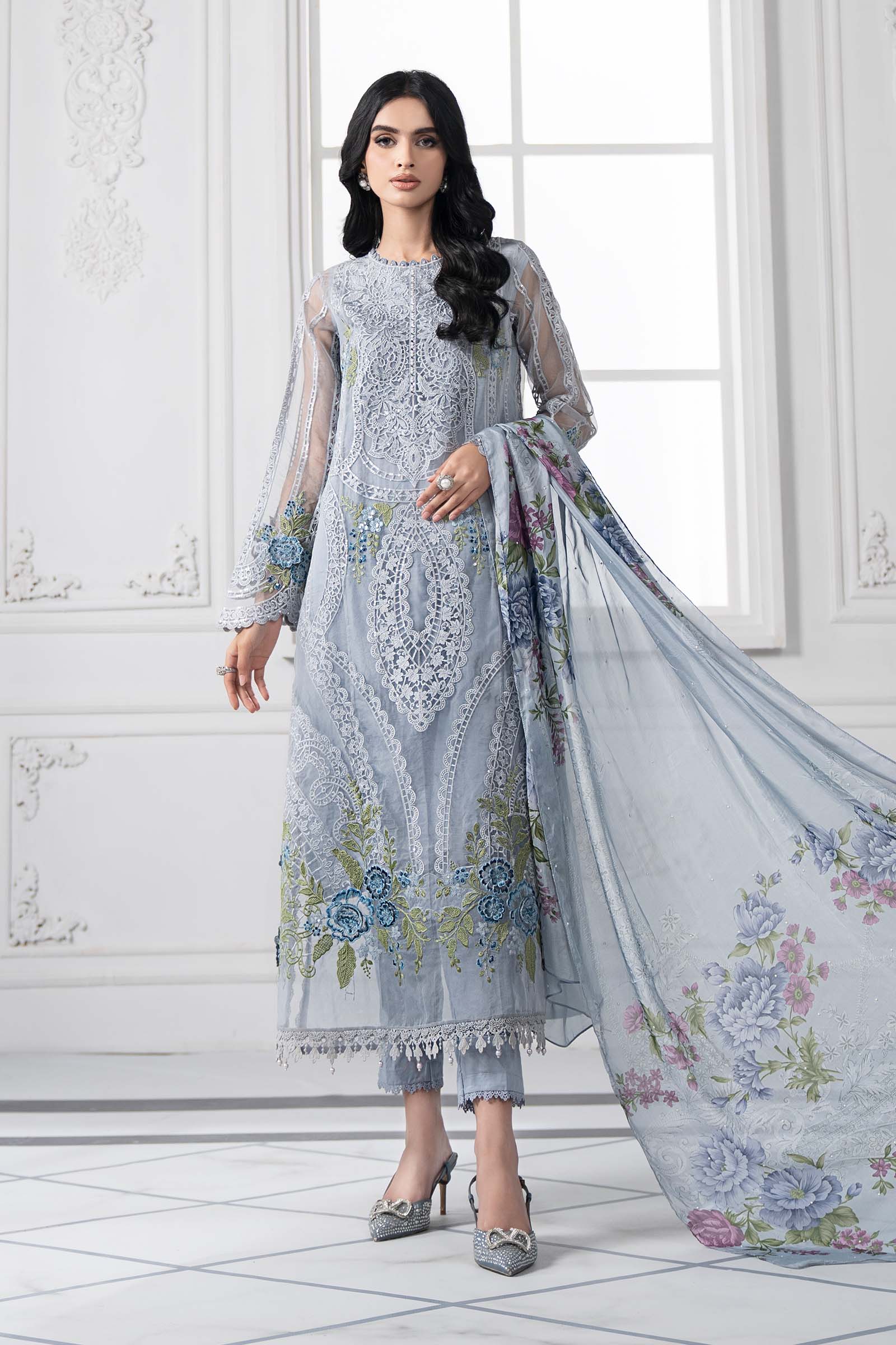 MARIA.B LUXURY HEAVY CHIKANKARI EMBROIDERED SHIRT WITH WOOL PRINTED SHWAL WITH EMB TROUSER 3PC SJ-1058