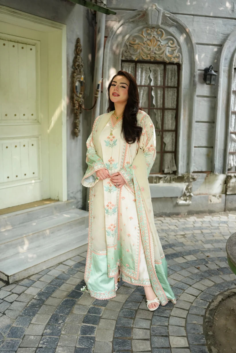 ANEELAS 3PC SHAMOZ SILK FESTIVE EMBROIDERED SHIRT WITH EMB ORGANZA DUPPATA SJ-545