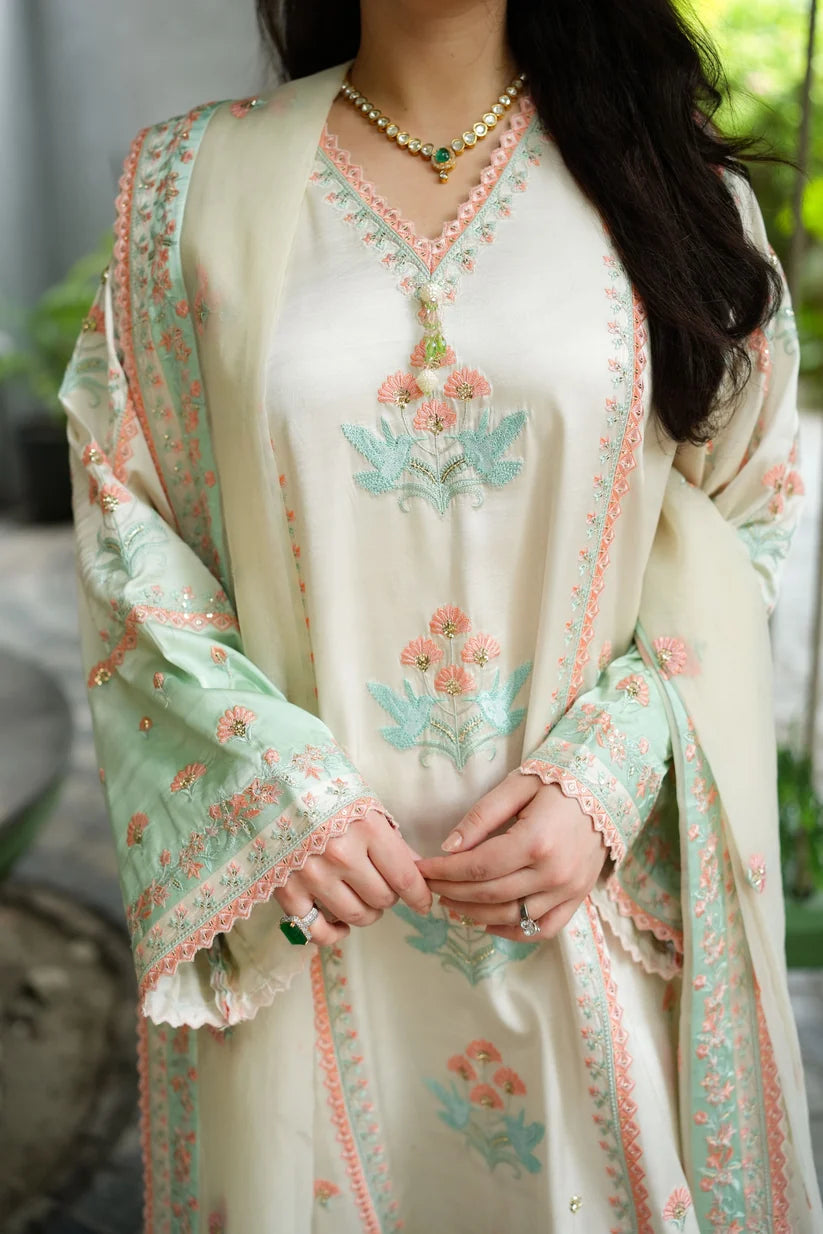 ANEELAS 3PC SHAMOZ SILK FESTIVE EMBROIDERED SHIRT WITH EMB ORGANZA DUPPATA SJ-545