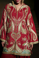 ETHNIC-3PC SILK LUXURY EMBROIDERED SHIRT WITH PRINTED DUPATTA WITH EMB TROUSER-SJ-5634