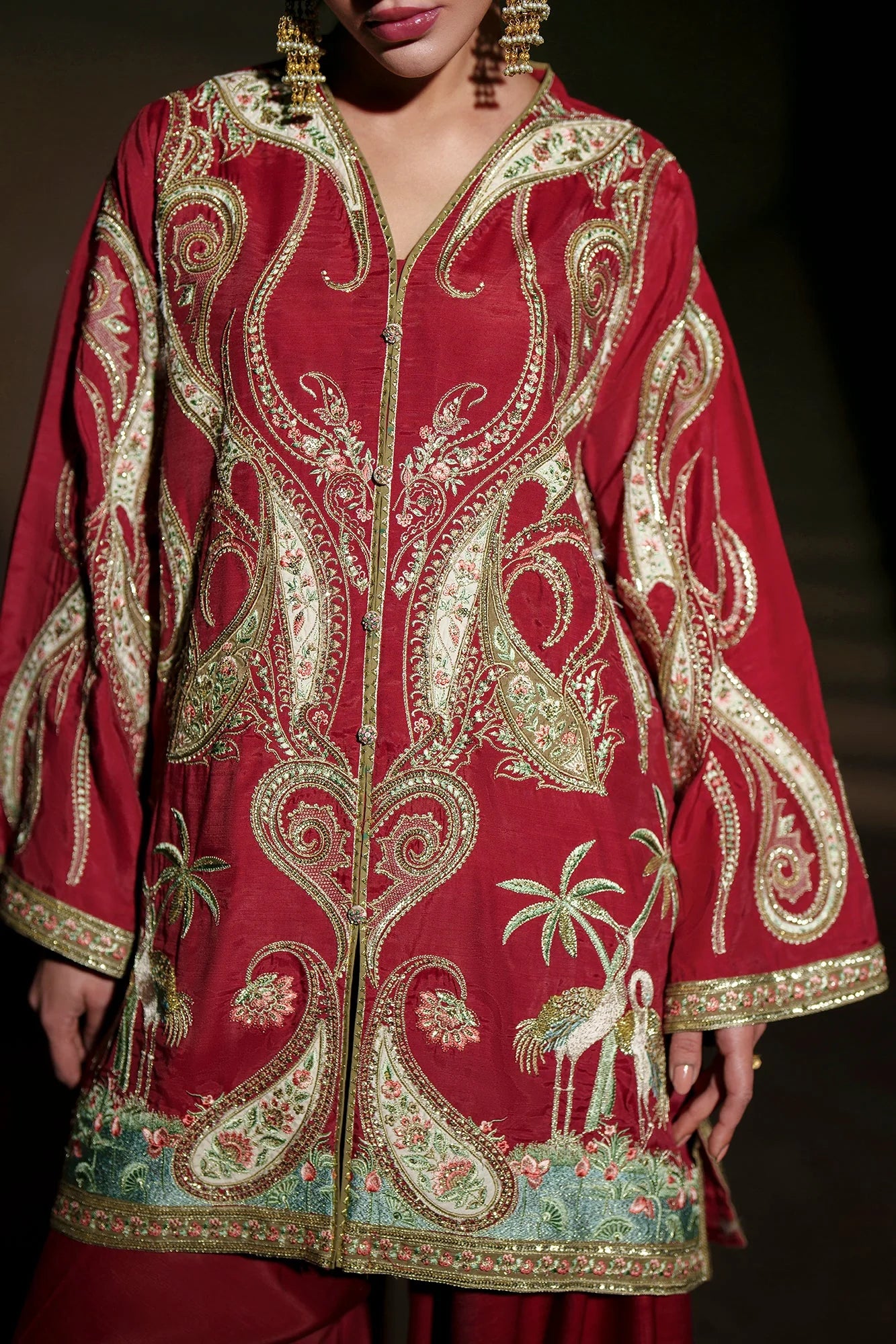 ETHNIC-3PC SILK LUXURY EMBROIDERED SHIRT WITH PRINTED DUPATTA WITH EMB TROUSER-SJ-5634