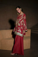 ETHNIC-3PC SILK LUXURY EMBROIDERED SHIRT WITH PRINTED DUPATTA WITH EMB TROUSER-SJ-5634