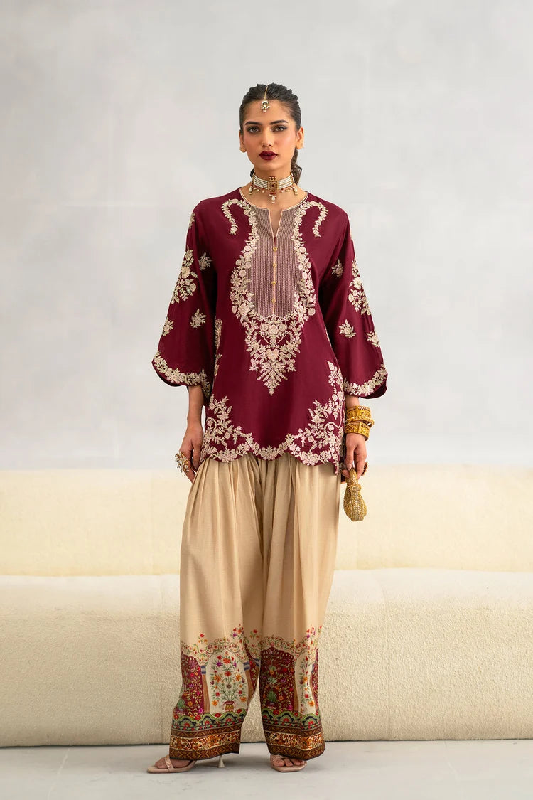 ETHNIC-2PC DHANAK EMBROIDERED SHIRT WITH PRINTED DHANAK TROUSER-SJ-999