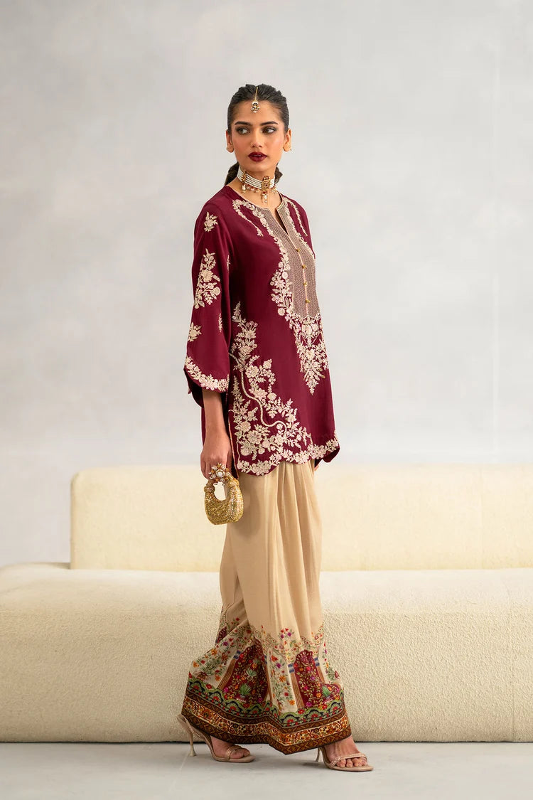 ETHNIC-2PC DHANAK EMBROIDERED SHIRT WITH PRINTED DHANAK TROUSER-SJ-999