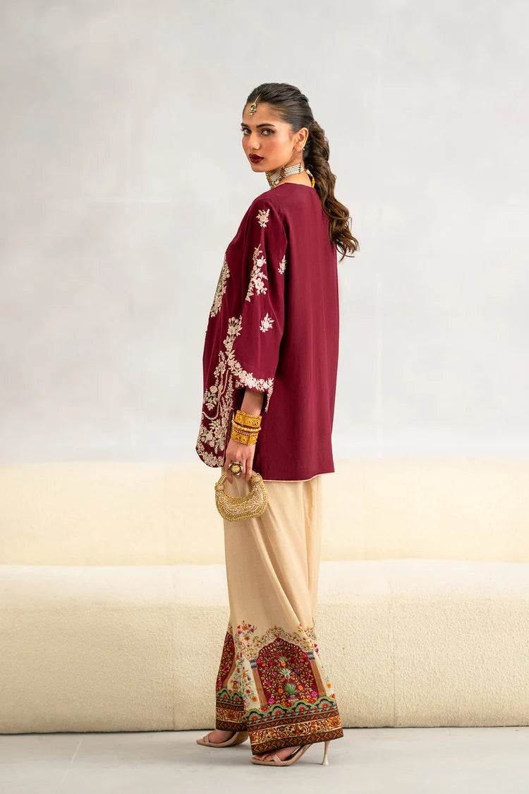 ETHNIC-2PC DHANAK EMBROIDERED SHIRT WITH PRINTED DHANAK TROUSER-SJ-999
