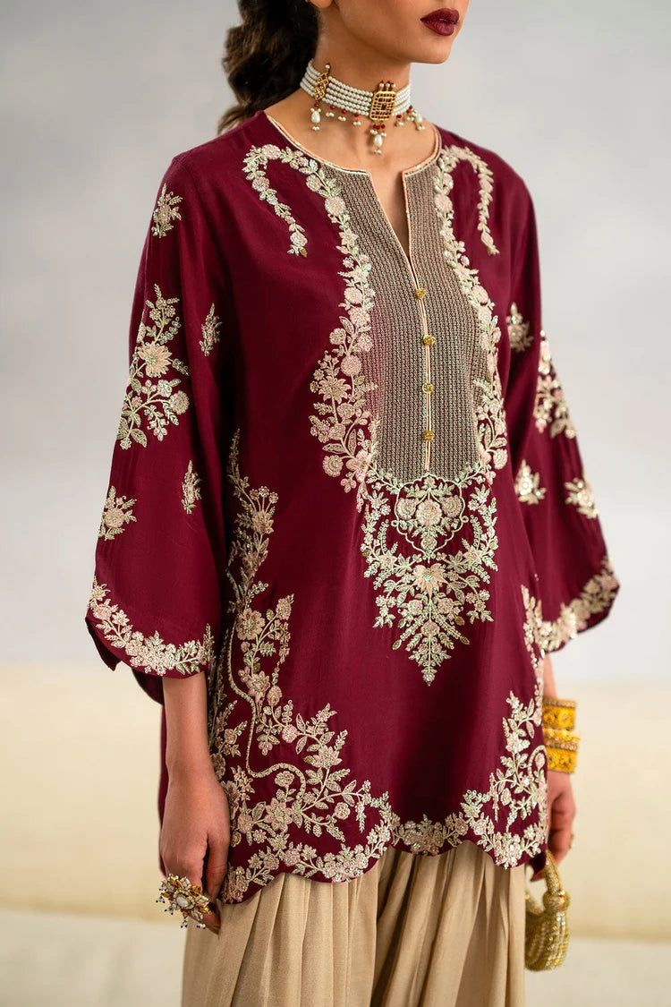 ETHNIC-2PC DHANAK EMBROIDERED SHIRT WITH PRINTED DHANAK TROUSER-SJ-999