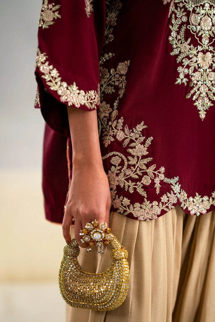 ETHNIC-2PC DHANAK EMBROIDERED SHIRT WITH PRINTED DHANAK TROUSER-SJ-999