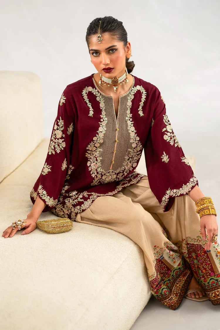 ETHNIC-2PC DHANAK EMBROIDERED SHIRT WITH PRINTED DHANAK TROUSER-SJ-999