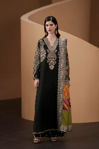 ETHNIC-3PC SILK LUXURY EMBROIDERED SHIRT WITH FANCY PRINTED DUPATTA WITH EMB TROUSER-SJ-5638