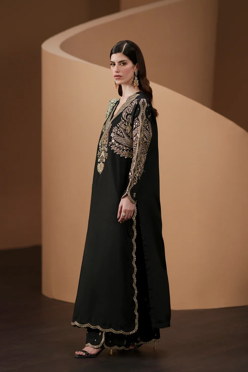 ETHNIC-3PC SILK LUXURY EMBROIDERED SHIRT WITH FANCY PRINTED DUPATTA WITH EMB TROUSER-SJ-5638