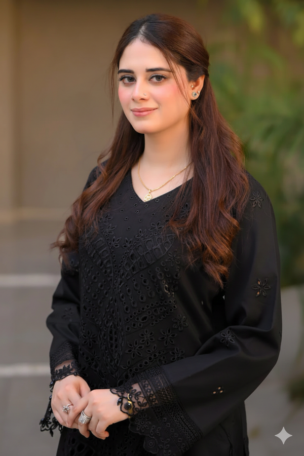 Unstitch BLACK LAWN CHIKANKARI EMBROIDERED SUIT 997