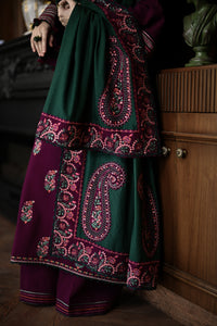 '-3PC DHANAK EMBROIDERED SHIRT WITH DHANAK EMBROIDERED SHAWL AND TROUSER- 678