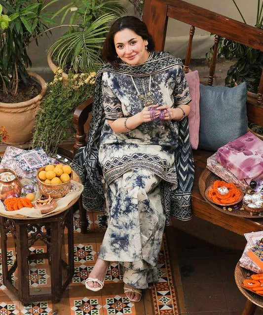 3PC Printed Lawn Shirt With Voile Printed Dupatta - 1542