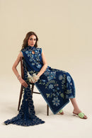 ZAIB-3PC DHANAK EMBROIDERED SHIRT WITH DHANAK EMB DUPATTA AND EMB TROUSER-SJ-4917