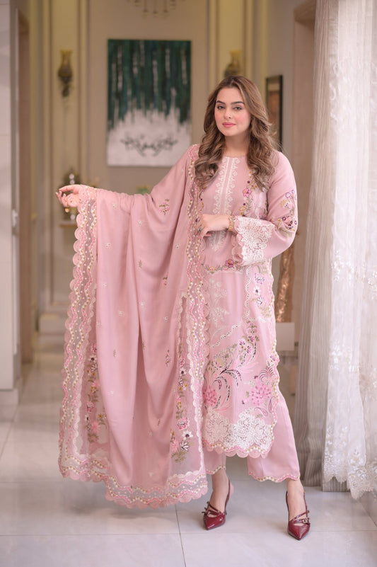 3PC - Lawn Unstitched Embroidered Aneela's Collection With Chiffon Dupatta - 701