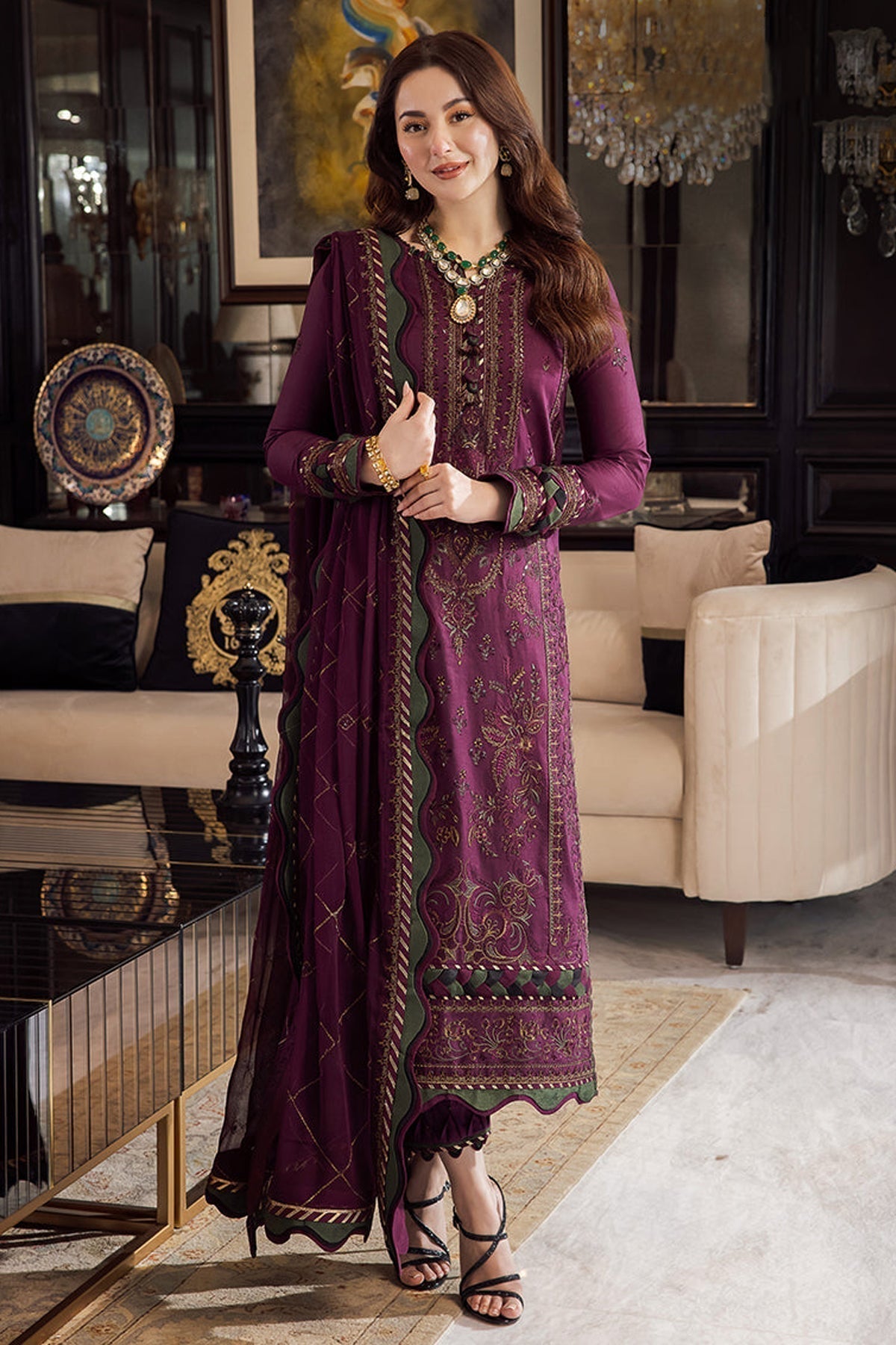 LAWN 3PC Embroidered With Chiffon Embroidered Dupatta 668 L