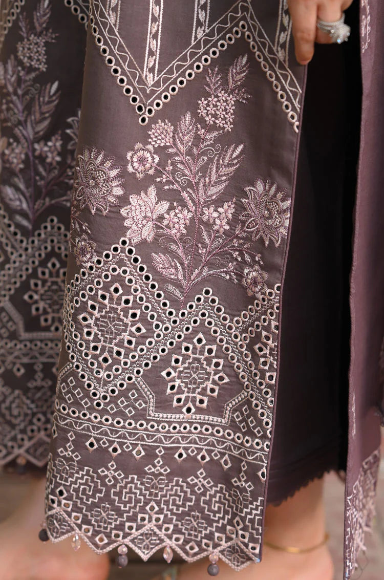 '- 3PC DHANAK EMBROIDERED SHIRT WITH DHANAK EMBROIDERED SHAWL AND TROUSER - NS 915