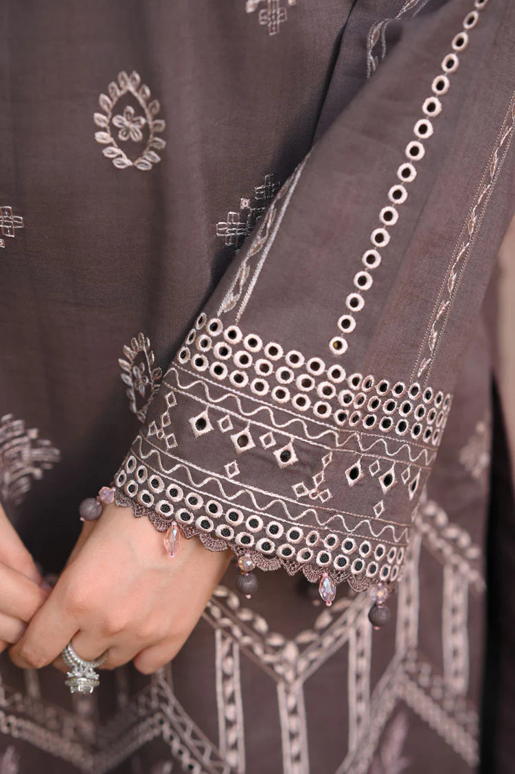 '- 3PC DHANAK EMBROIDERED SHIRT WITH DHANAK EMBROIDERED SHAWL AND TROUSER - NS 915