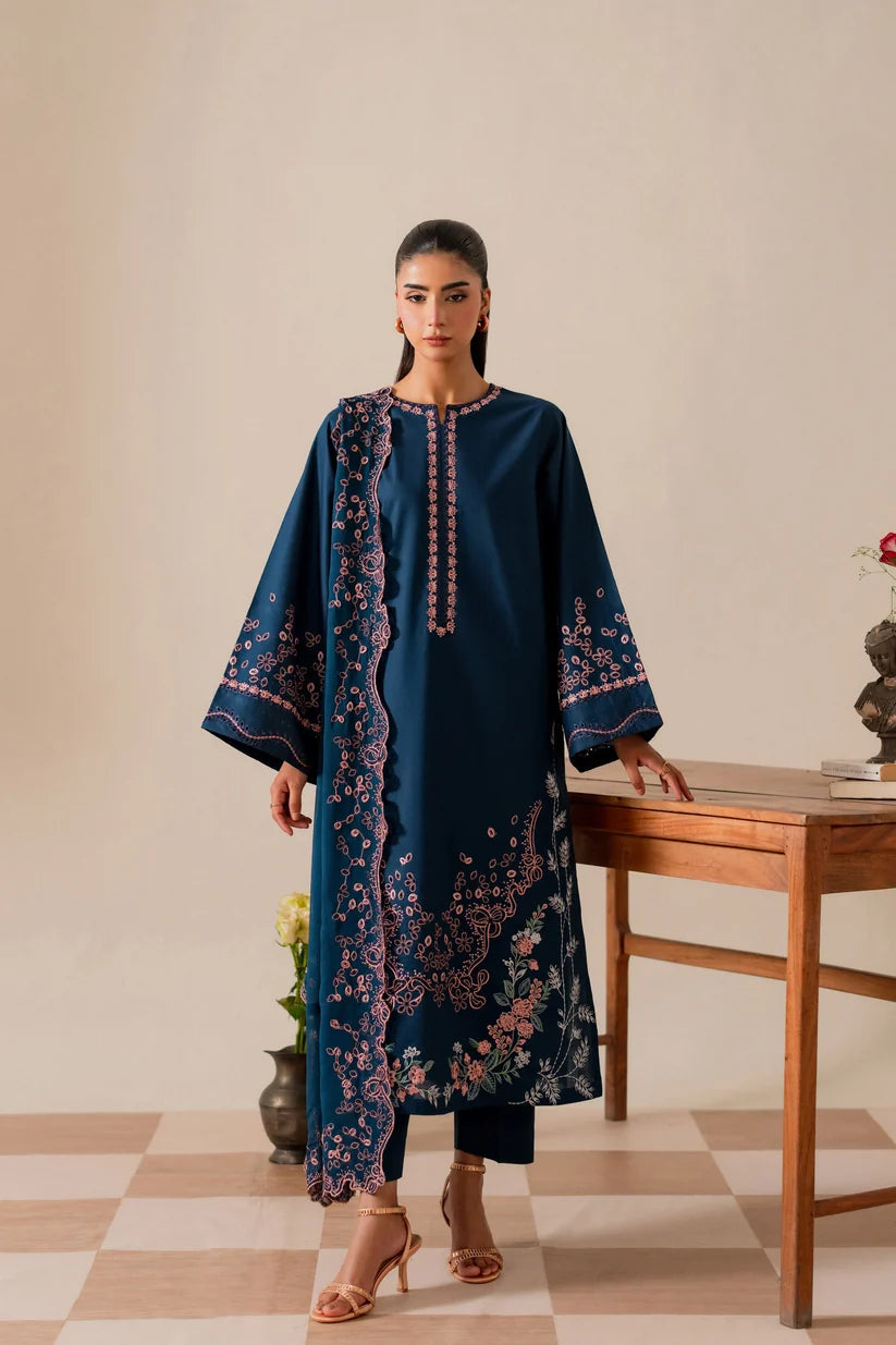 NOURA-3PC DHANAK EMBROIDERD SHIRT WITH HEAVY EMBROIDERED DUPATTA SJ-868
