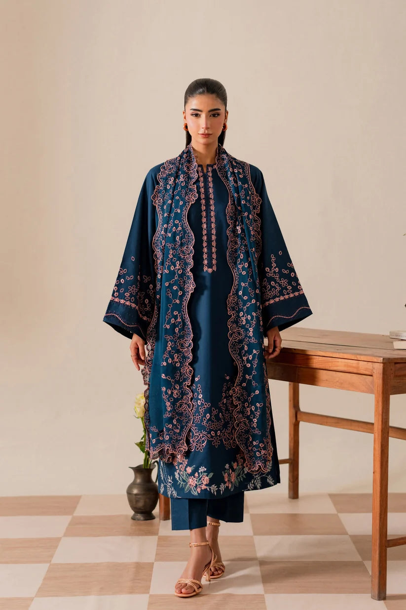 NOURA-3PC DHANAK EMBROIDERD SHIRT WITH HEAVY EMBROIDERED DUPATTA SJ-868