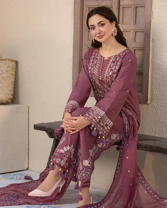 Lawn 3PC Embroidered Shirt with Chiffon Embroidered Dupatta - 1321 - Back