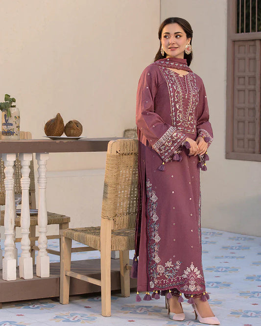 Dhanak 3PC Embroidered Shirt with Chiffon Embroidered Dupatta - 1321W - Back