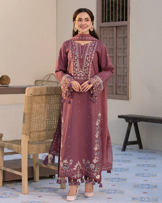 Dhanak 3PC Embroidered Shirt with Chiffon Embroidered Dupatta - 1321W