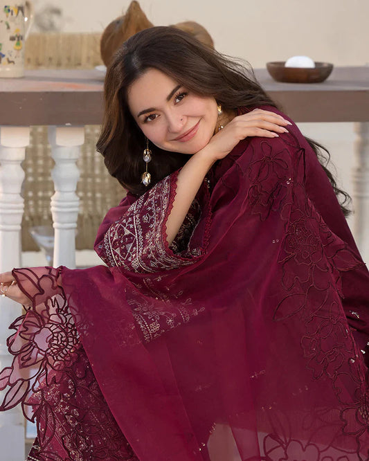 3PC Lawn Embroidered Shirt with Organza Embroidered Dupatta - 1351 - Back