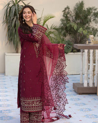 Lawn-3PC Embroidered Shirt with Organza Embroidered Dupatta 1351 L