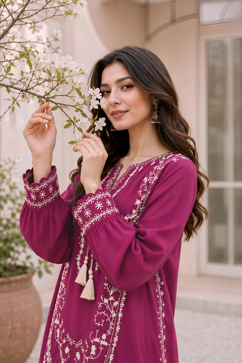 URGE PRET-2PC DHANAK EMBROIDERED SHIRT WITH EMB TROUSER SJ-770