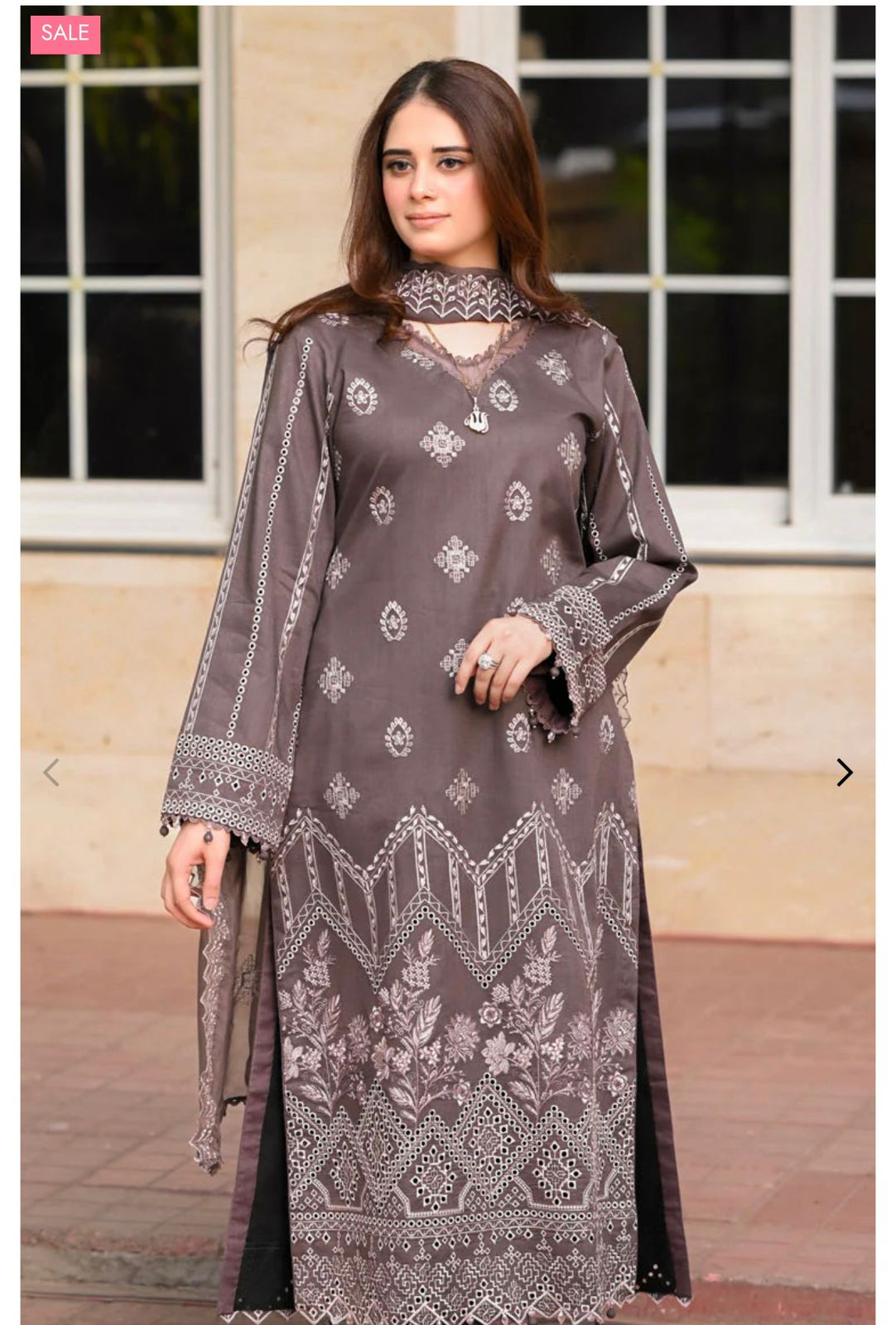 '- 3PC DHANAK EMBROIDERED SHIRT WITH DHANAK EMBROIDERED SHAWL AND TROUSER - NS 915