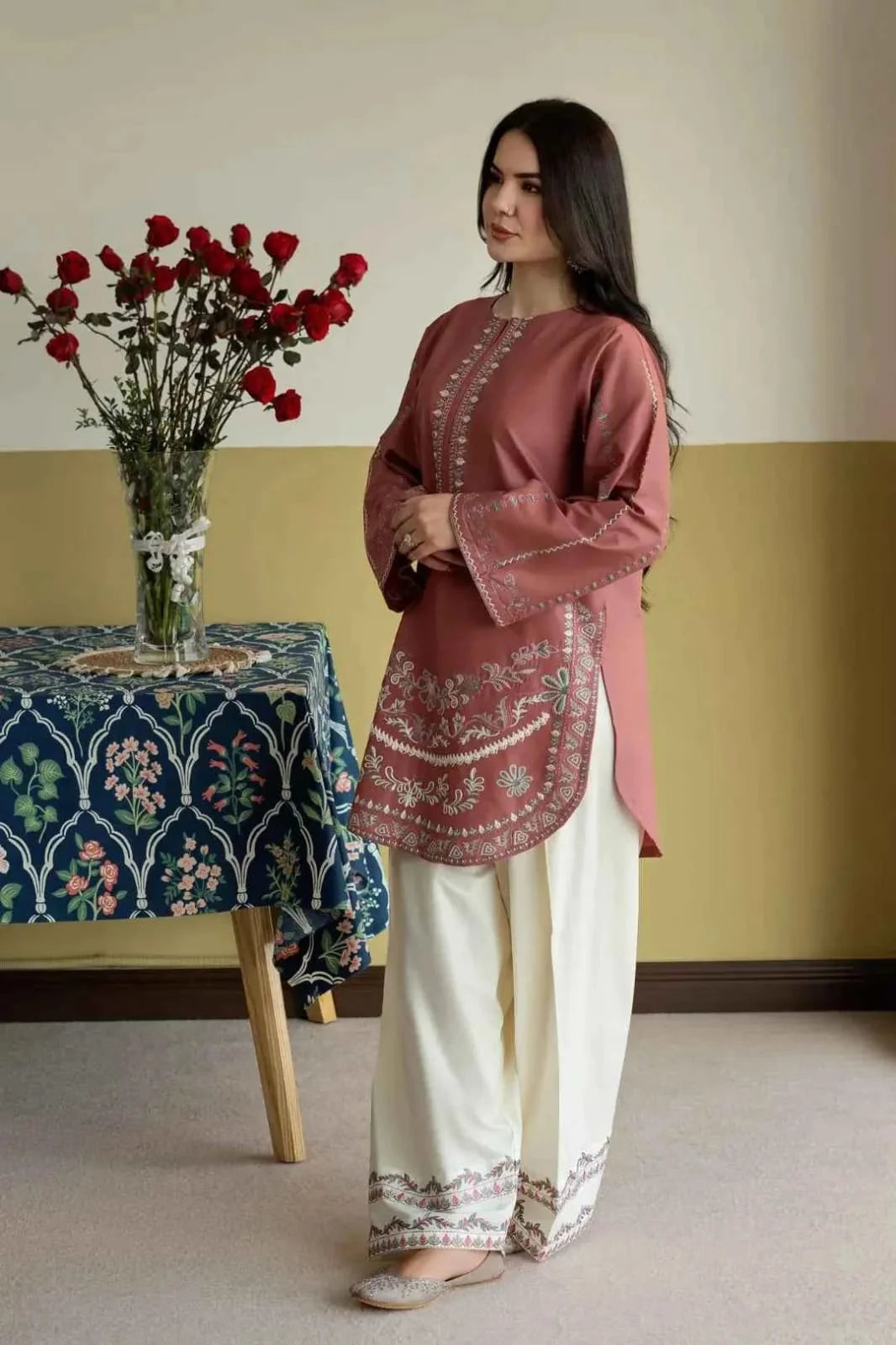 URGE PRET-2PC DHANAK EMBROIDERED SHIRT WITH EMB TROUSER SJ-774