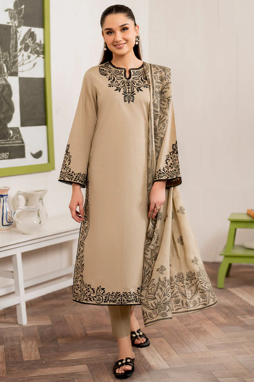 '- 3PC DHANAK EMBROIDERED UNSTITCHED DRESS - 221