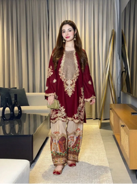 ETHNIC-2PC SILK EMBROIDERED SHIRT WITH PRINTED SILK TROUSER SJ-1055