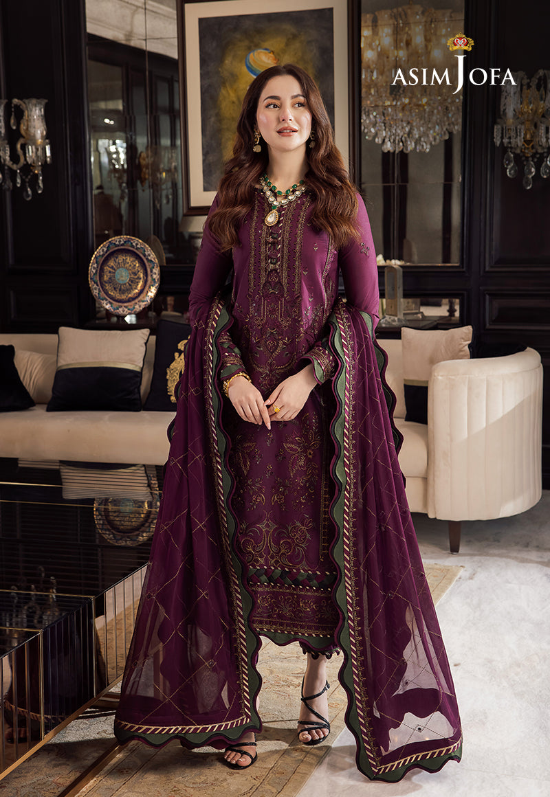 '-3PC DHANAK EMBROIDERED SHIRT WITH DHANAK EMBROIDERED SHAWL & TROUSER- 668