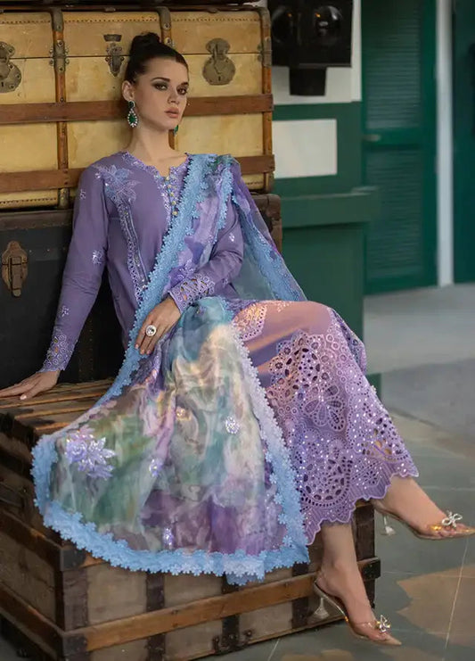 3 Piece Embroidered Lawn Shirt with Printed Cotton Net Dupatta - OR 86 - Back