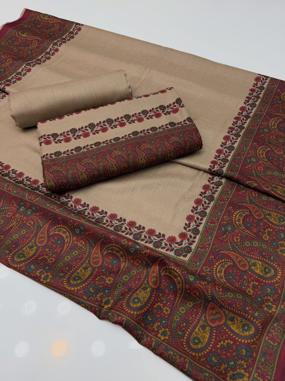 KALAMKARI PURE PASHMINA WOOL 3PC UNSTITCHED SJ-217