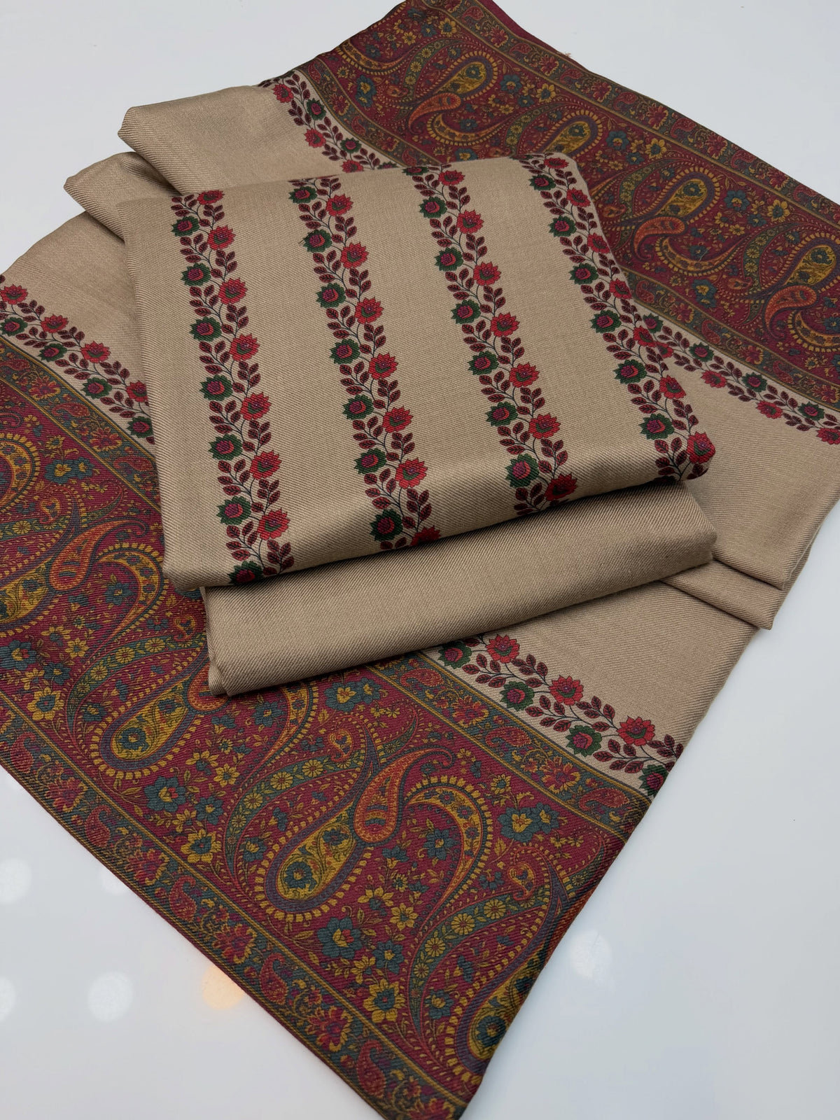 KALAMKARI PURE PASHMINA WOOL 3PC UNSTITCHED SJ-217