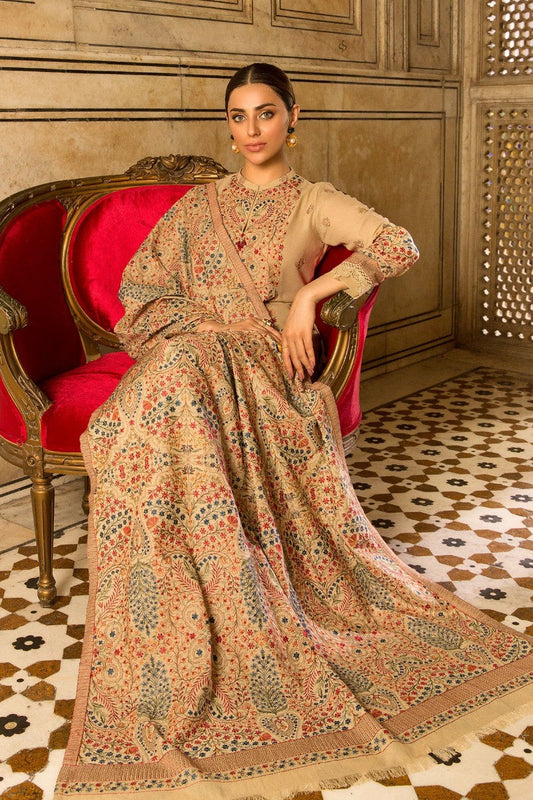 3 Piece Embroidered Dhanak with Embroidered Shawl - BR 870