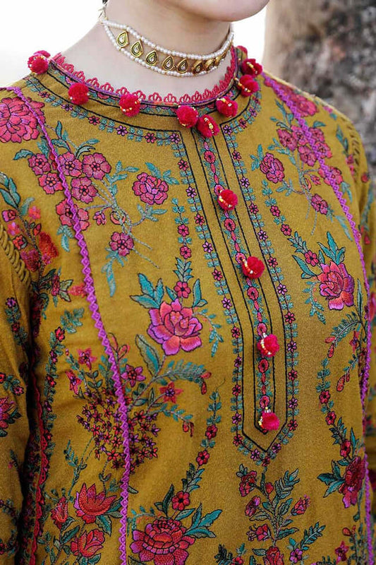 3 Piece Embroidered Dhanak Shirt With Wool Shawl - MB 550 - Back