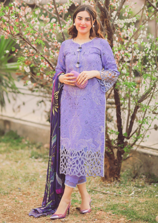 3 Piece Embroidered Lawn Shirt with Digital Printed Poly Lawn Dupatta - MS04