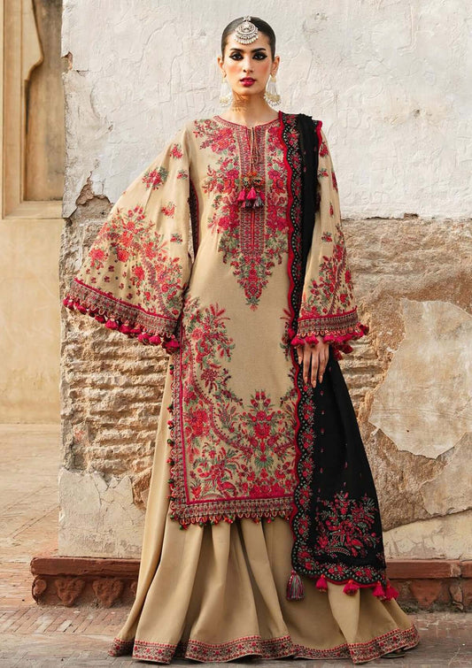 3 Piece Embroidered Dhanak Shirt with Embroidered Dhanak Shawl - HR 690
