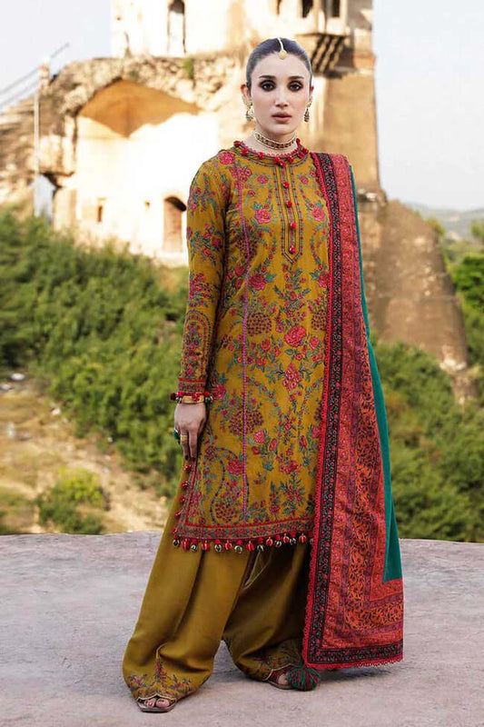 3 Piece Embroidered Dhanak Shirt With Wool Shawl - MB 550