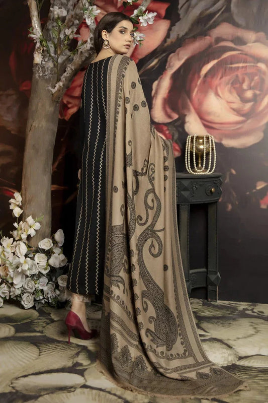 3 Piece Embroidered Dhanak Shirt with Printed Wool Shawl - MJ 1090 - Back
