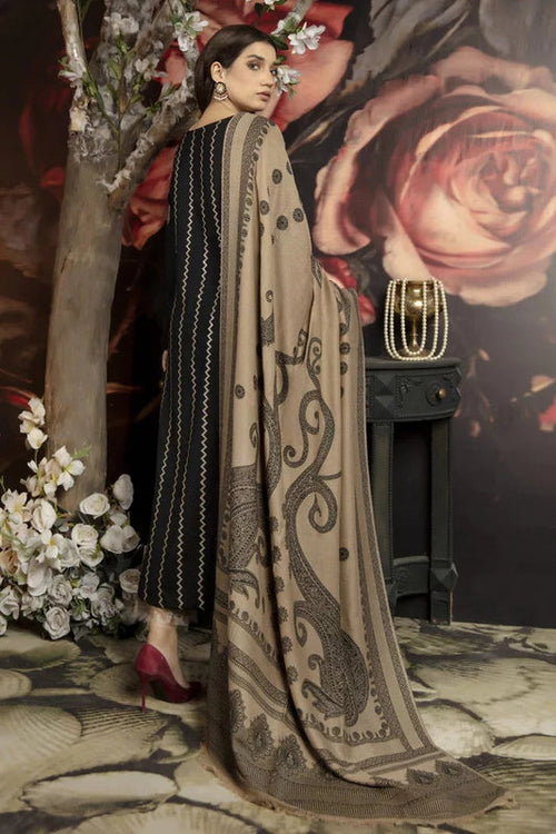 3 Piece Embroidered Dhanak Shirt with Printed Wool Shawl - MJ 1090 - Back